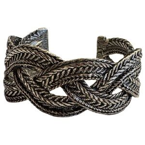 Chico's Cuff Bracelet Gunmetal Silvertone Chunky Textured Braided Woven Boho